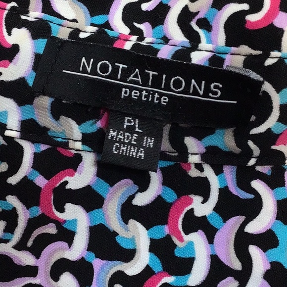 🎵 NOTATIONS Black Multi Abstract Print Long Sleeve Roll Tab Blouse - Picture 2 of 10